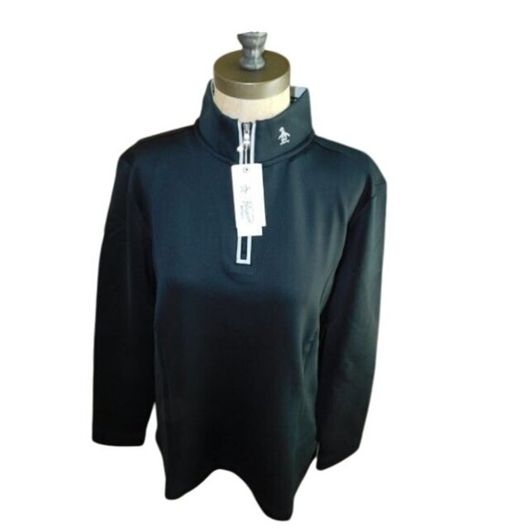 Penguin Size L Large Long Sleeve Partial Zip Black Gray Pullover Golf NWT $99 - Picture 1 of 3